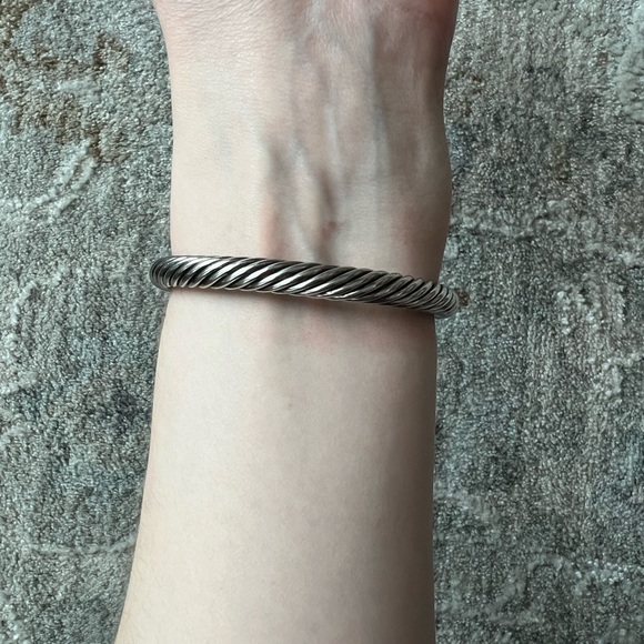 Twist Cable CZ Diamond Clear Quartz Cuff Bangle Bracelet Silver - Picture 5 of 7